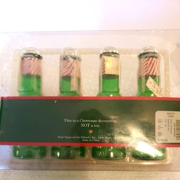 Vtg 1992 Christmas Ornament 4 Santa's Soda Green Bottles NWT Made For Dillard's - Picture 7 of 7